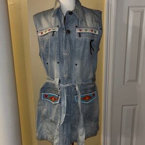 Double D Ranch Blue Denim Vest or Mini Dress with beading and Embroidery